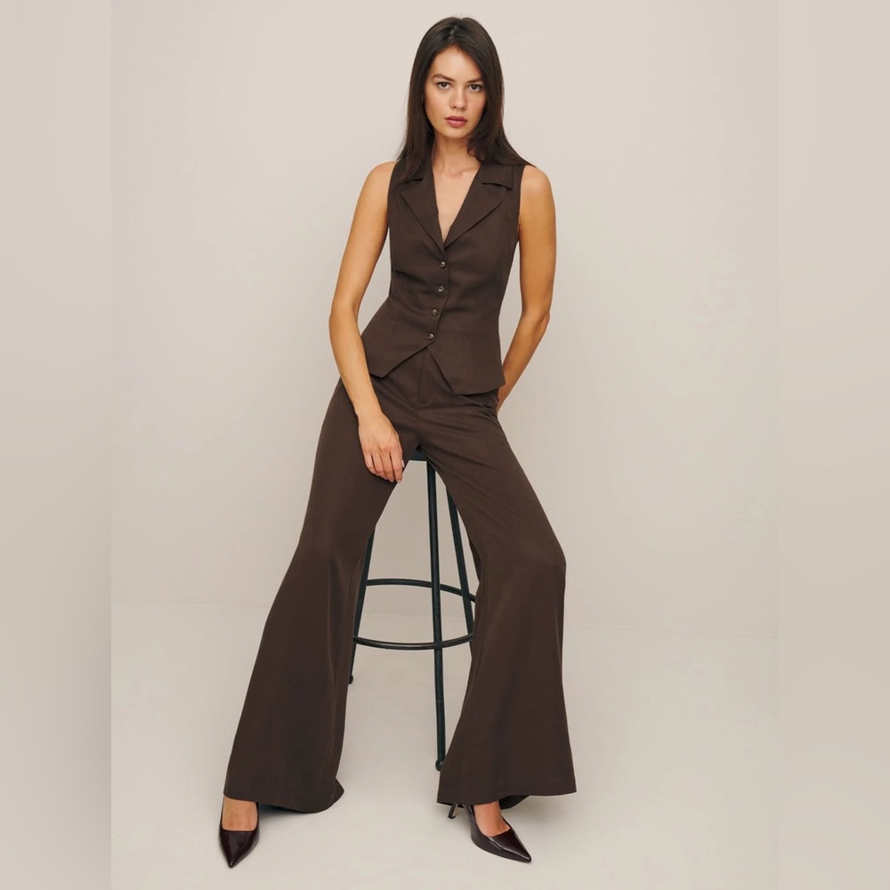 Reformation Taryn Chocolate Brown Two-Piece Set NWT